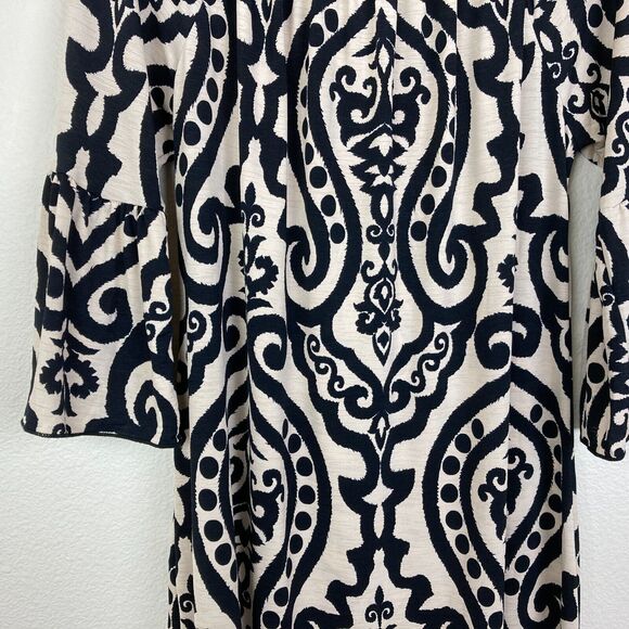 Red Lolly Mini A-Line Dress Size S Black Tan Off the Shoulder 3/4 Bell Sleeve - Picture 6 of 6